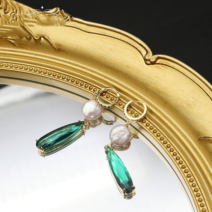 Natural Pearl Earrings Premium Niche Emerald Drops-Jewearrings