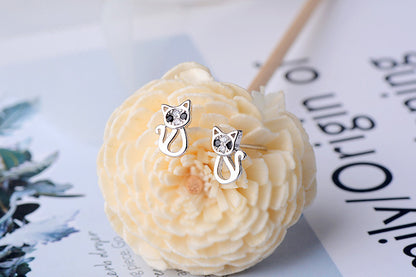 Sterling Silver Black Eye Cat Stud Earrings-Jewearrings