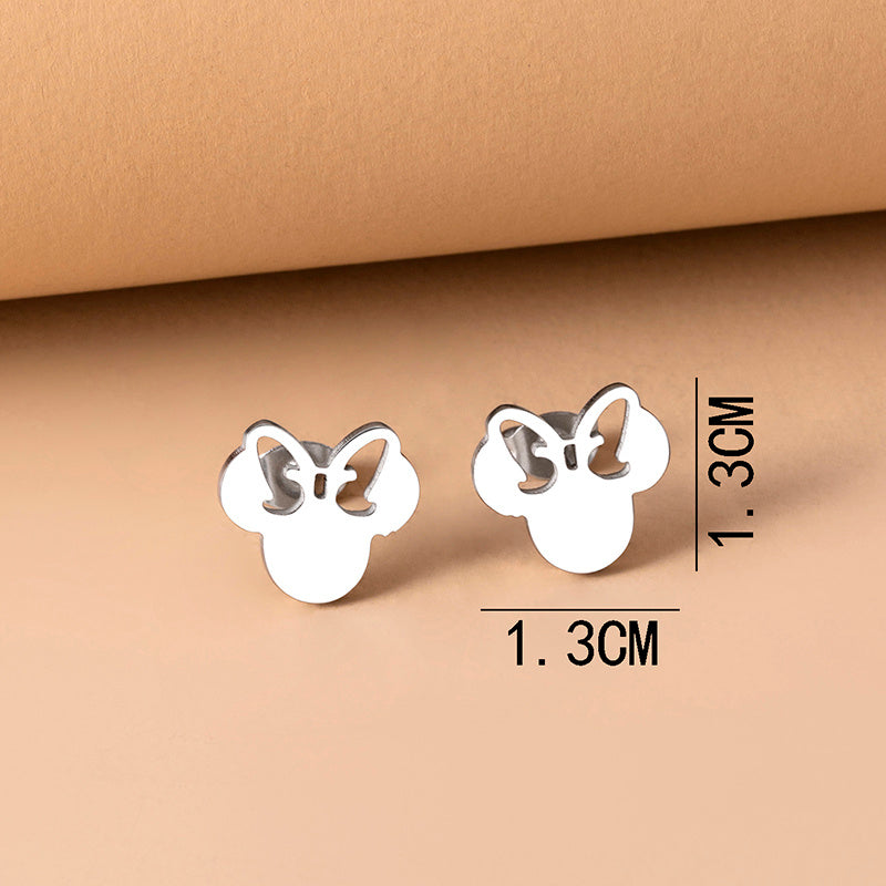 Cute Mini Bow Mouse Stainless Steel Stud Earrings-Jewearrings