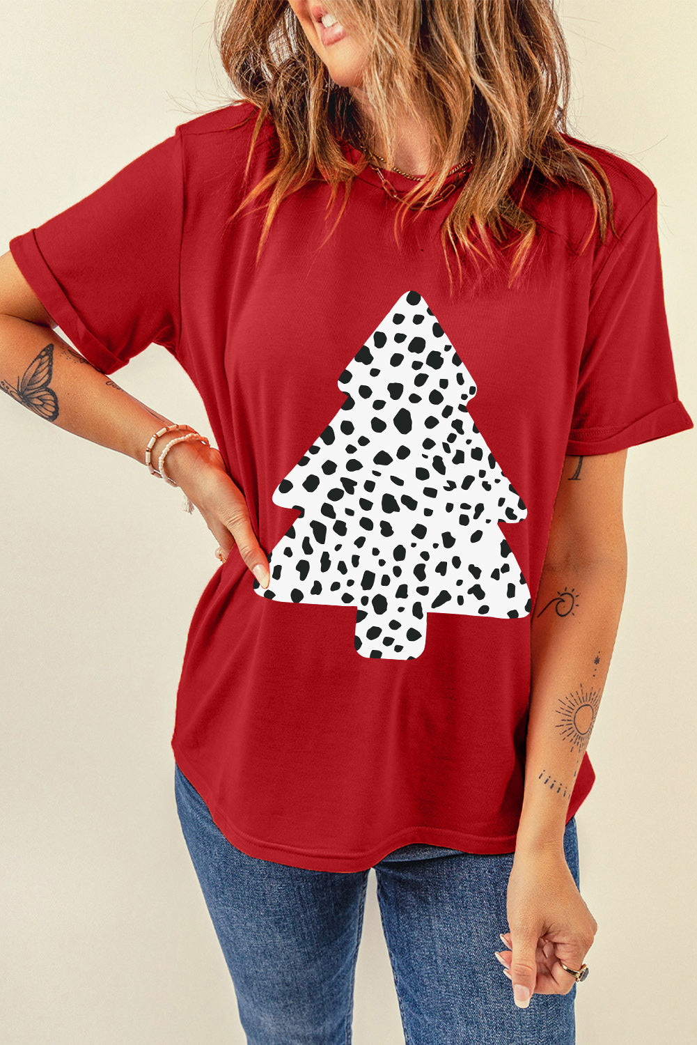 Christmas Tree Graphic Short Sleeve T-Shirt-Jewearrings