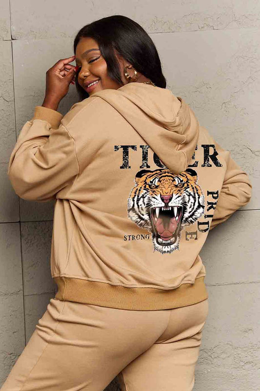 Simply Love Full Size TIGER STRONG PRIDE Graphic Hoodie-Jewearrings