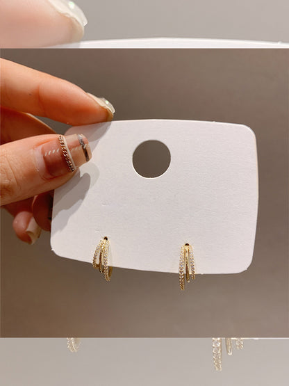 Three circle temperament 925 silver needle earrings women-Jewearrings