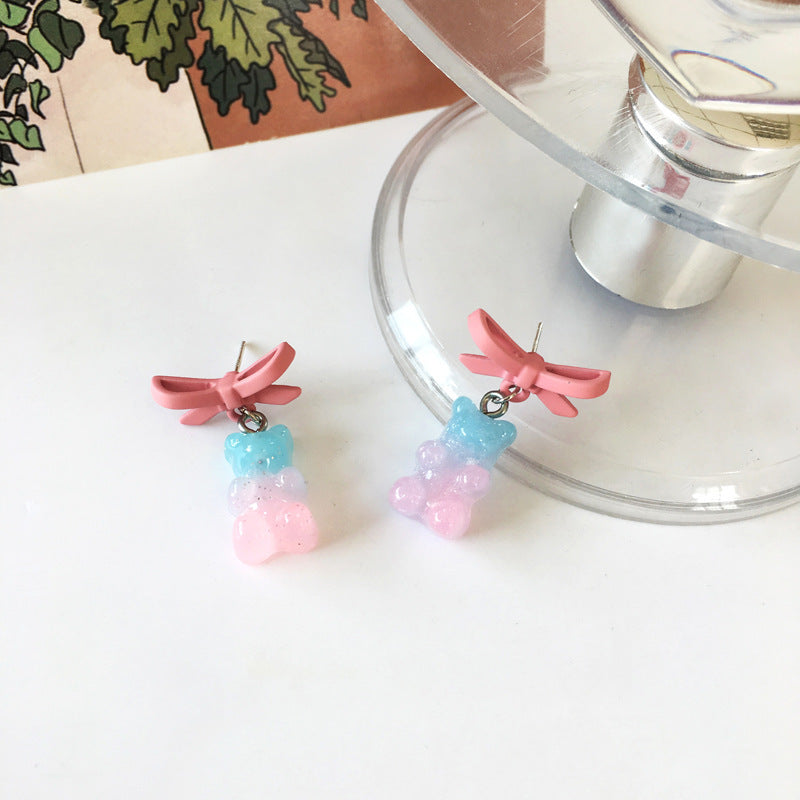 Bear Earrings Girl Bow Earrings Sweet And Versatile-Jewearrings