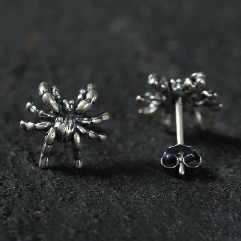 Fashion Personality Retro Silver Horror Spider Stud Earrings-Jewearrings