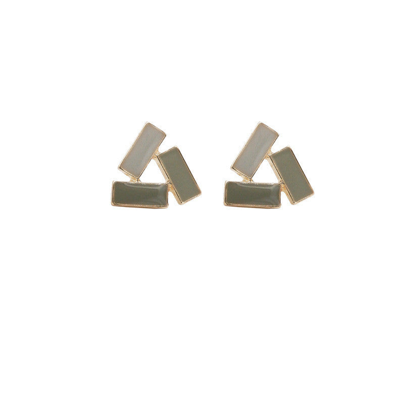 Japanese And Korean Design Sense Triangle Three-dimensional Stud Earrings Hollow Stitching-Jewearrings