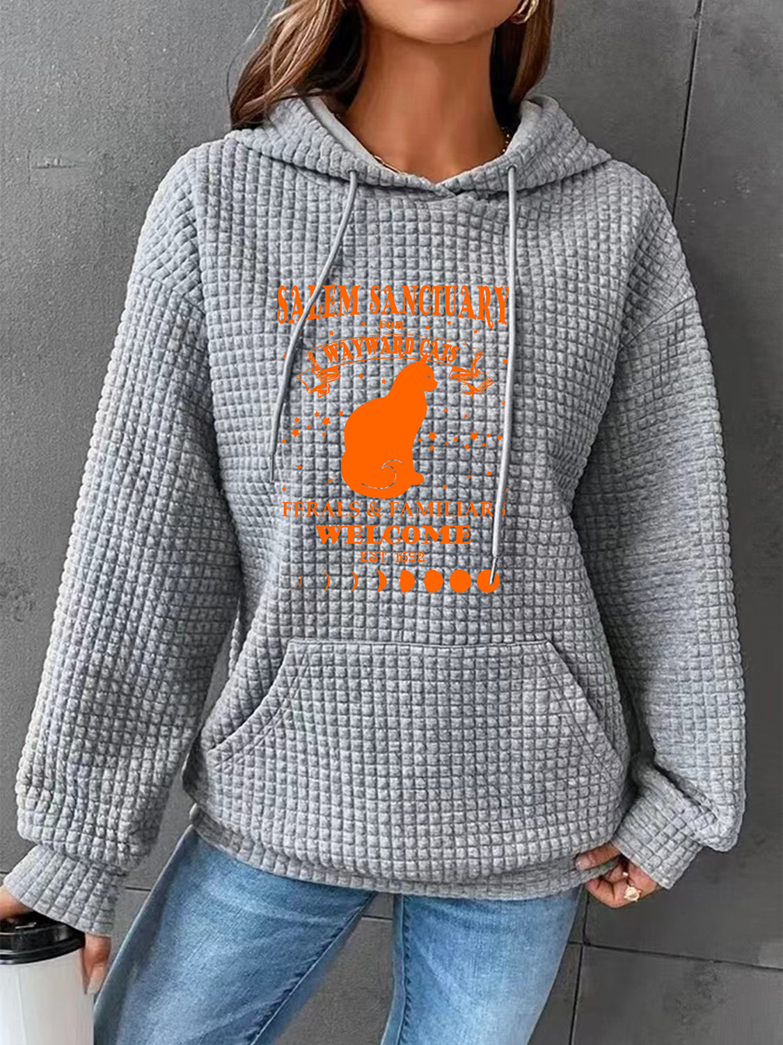 Full Size Graphic Textured Hoodie with Pocket-Jewearrings