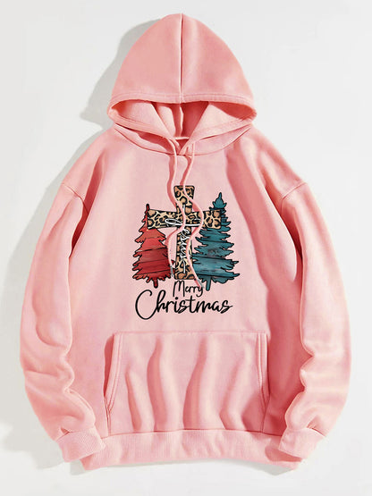 MERRY CHRISTMAS Graphic Drawstring Hoodie-Jewearrings