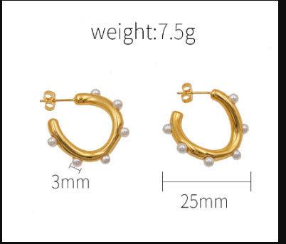 INS French Style New 18K Gold Plated Shaped Pearl-studded Earrings-Jewearrings