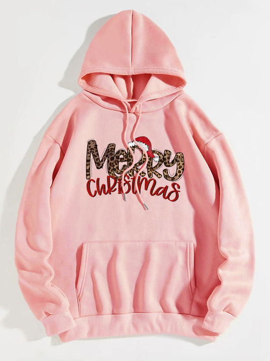 MERRY CHRISTMAS Graphic Drawstring Hoodie-Jewearrings