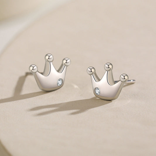 S925 Sterling Silver Classic Simple Crown Stud Earrings-Jewearrings