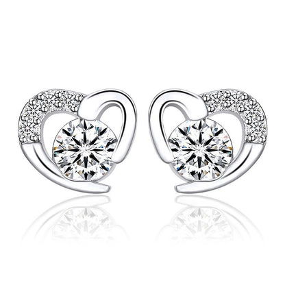 Female S925 Sterling Silver Needle Love Heart Stud Earrings-Jewearrings