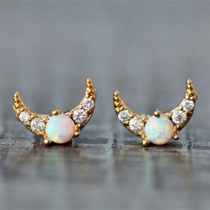 Moon Opal Stud Earrings Fashion Trend-Jewearrings