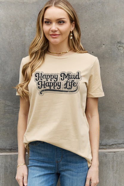 Simply Love Full Size HAPPY MIND HAPPY LIFE Graphic Cotton Tee-Jewearrings