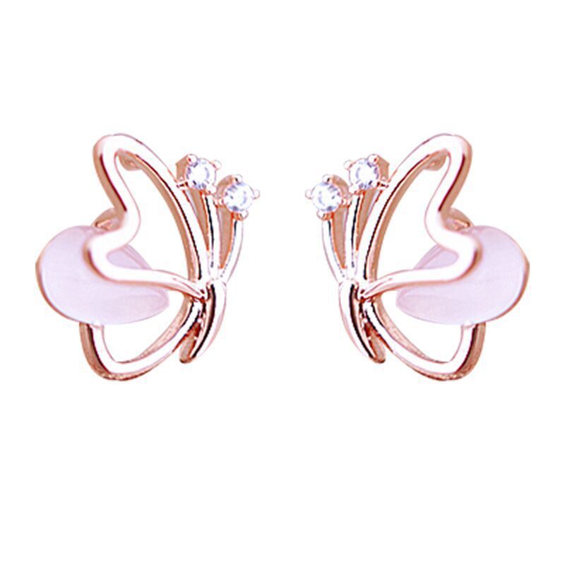 925 Sterling Silver Needle Sweet Butterfly Stud Earrings Temperament Opal-Jewearrings