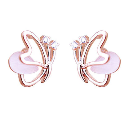 925 Sterling Silver Needle Sweet Butterfly Stud Earrings Temperament Opal-Jewearrings