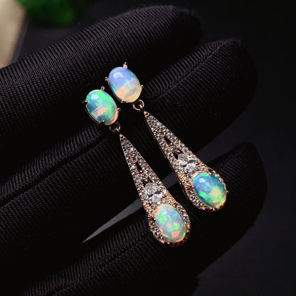 Women's Inlaid Natural Opal Silver Stud Earrings-Jewearrings