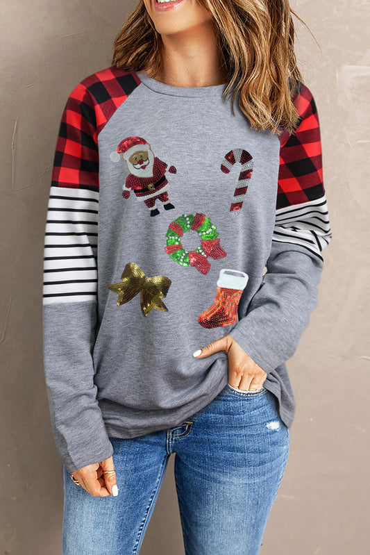 Christmas Element Sequin Round Neck Sweatshirt-Jewearrings