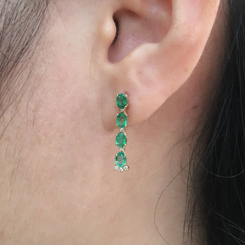 Natural Emerald Stud Earrings S925 Silver Fashion-Jewearrings