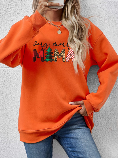 Letter Graphic Round Neck Long Sleeve Sweatshirt-Jewearrings