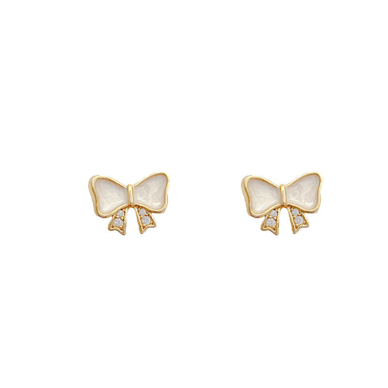 New Drip Glazed Texture Bow Stud Earrings Sterling Silver Needle Earrings For Women-Jewearrings