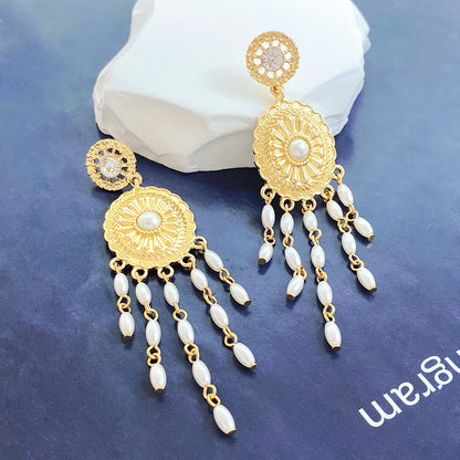 Women's Fashion Exaggerated Long Pearl Tassel Earrings-Jewearrings