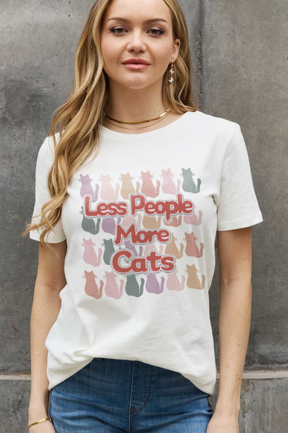 Simply Love Full Size LESS PEOPLE MORE CATS Graphic Cotton Tee-Jewearrings