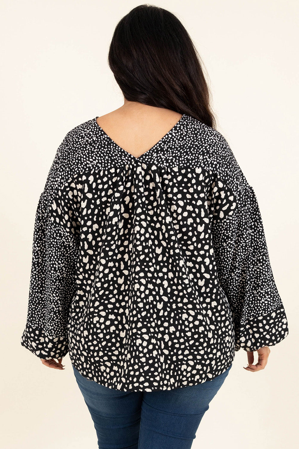 Plus Size Animal Print Balloon Sleeve Blouse-Jewearrings