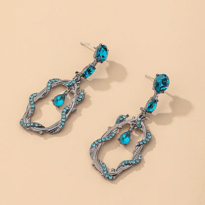 925 Silver Needle Retro Irregular Rhinestone Drop Earrings-Jewearrings