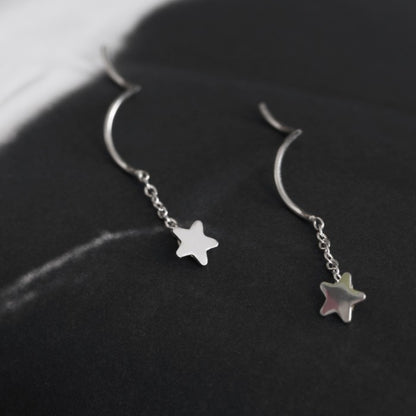 Sterling silver stud earrings with tassel five-pointed star wave earrings-Jewearrings