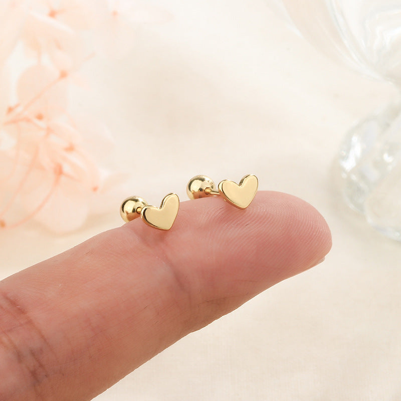 925 Small Love Screw Tightening Buckle Stud Earrings For Women-Jewearrings