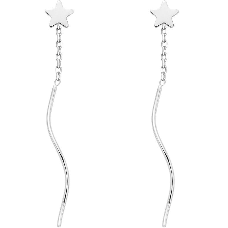 Sterling silver stud earrings with tassel five-pointed star wave earrings-Jewearrings