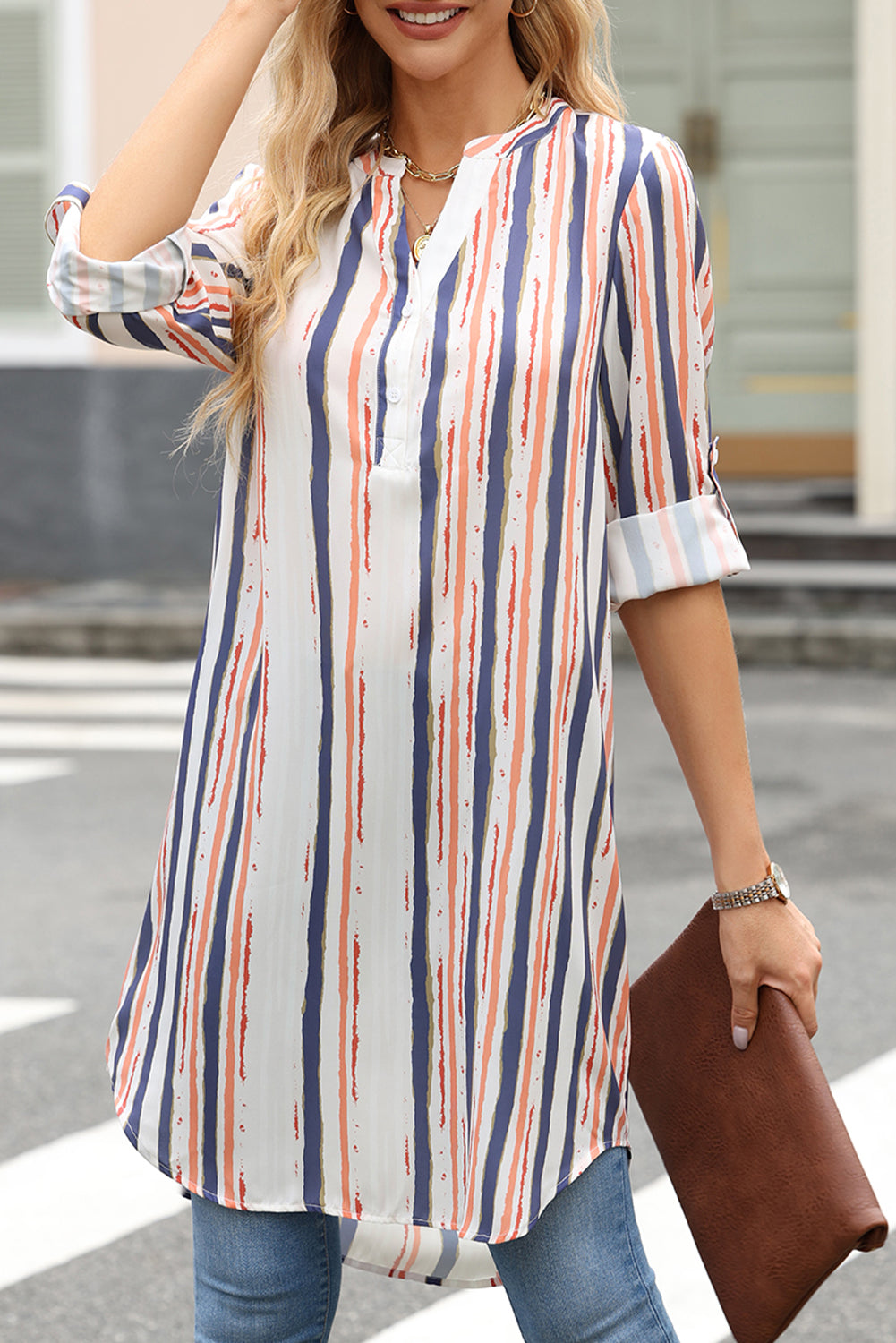 Striped High-Low Longline Shirt-Jewearrings