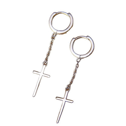 Women's Sterling Silver Simple Cross Earrings-Jewearrings