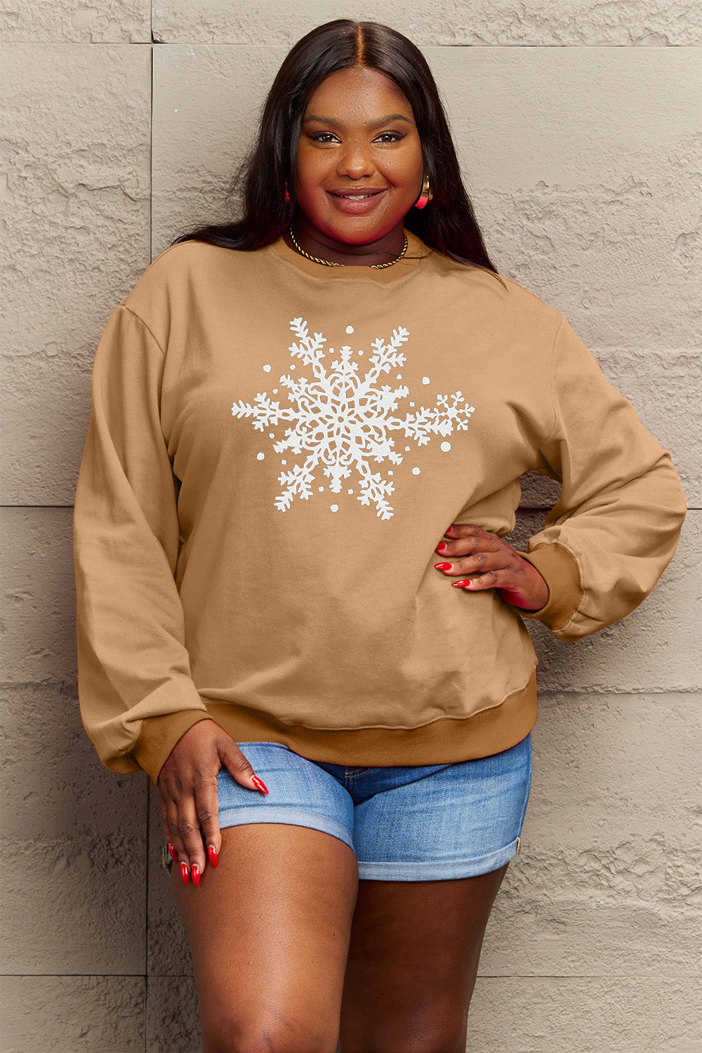 Simply Love Full Size Snowflake Graphic Sweatshirt-Jewearrings