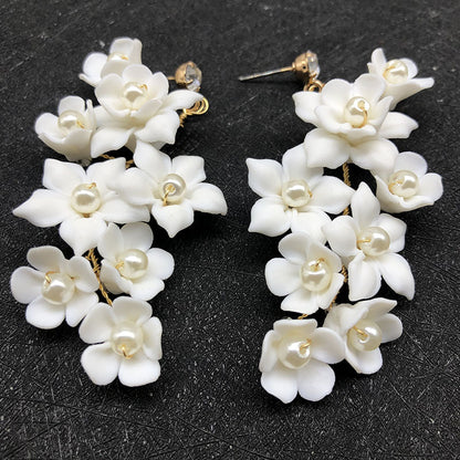 Women's Fashion Ceramic Flower Ear Clip Earrings-Jewearrings