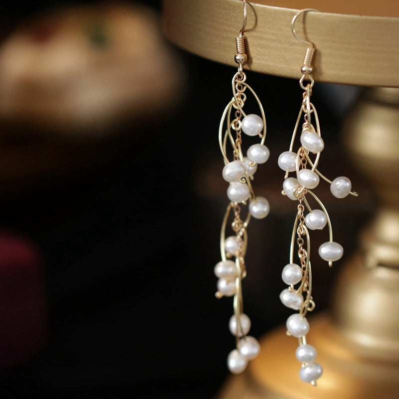 Women's Temperament Long Tassel Pearl Earrings-Jewearrings