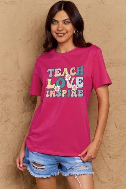 Simply Love Full Size TEACH LOVE INSPIRE Graphic Cotton T-Shirt-Jewearrings