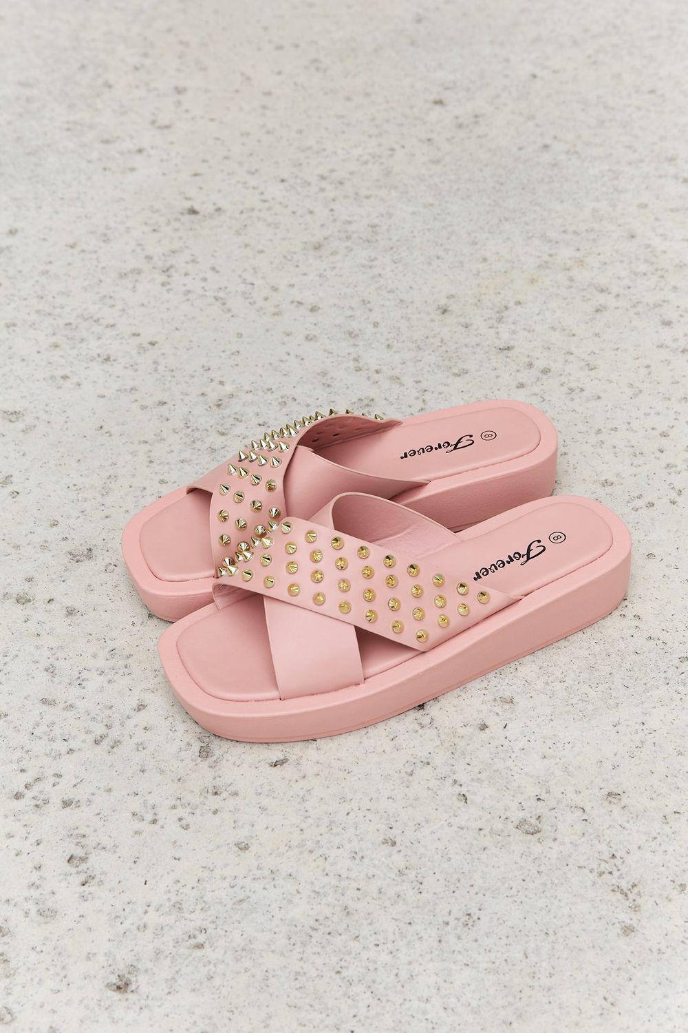 Forever Link Studded Cross Strap Sandals in Blush-Jewearrings