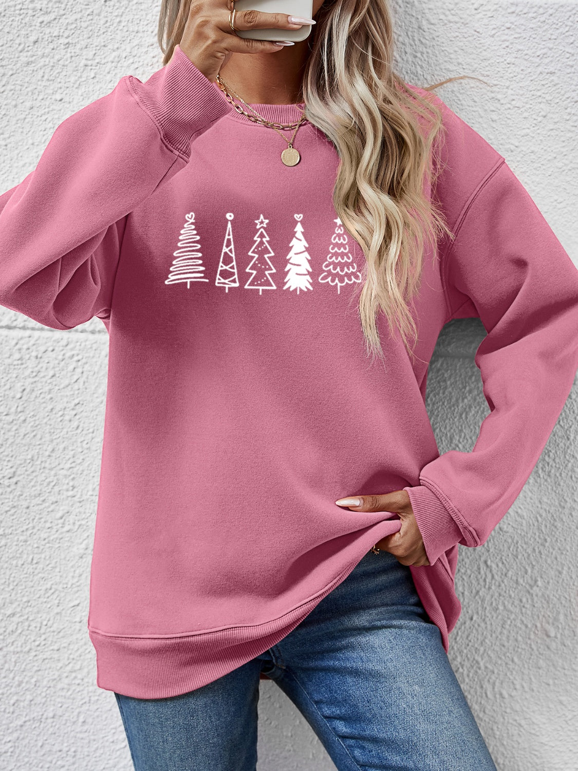 Christmas Tree Graphic Drop Shoulder Sweatshirt-Jewearrings