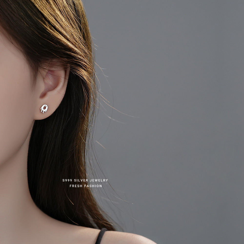 S999 Pure Silver Ghost Stud Earrings Female Niche Cartoon-Jewearrings