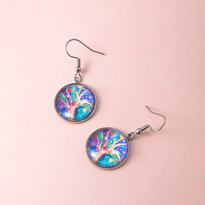 Tree Of Life Dangle Earrings Art Painting Picture Glass Dome Pendant Earrings For Women Girls-Jewearrings