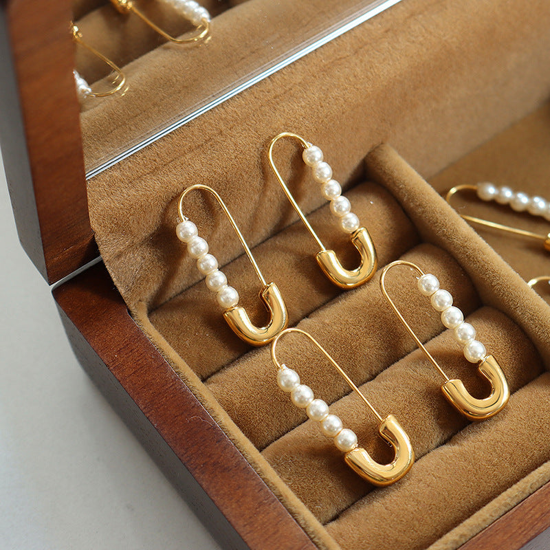 Vintage Style Paper Clip Pearl Earrings-Jewearrings