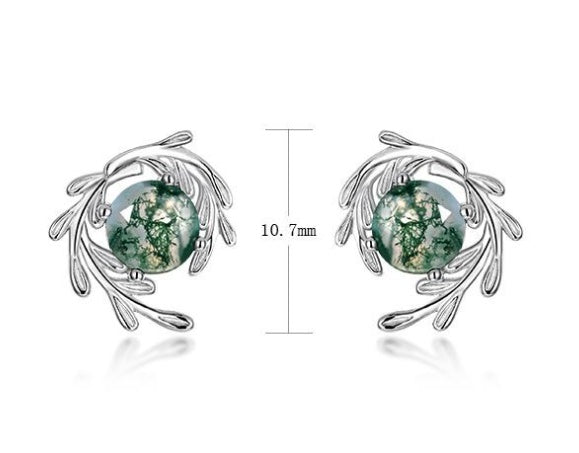 Green Moss Stone Jewelry S925 Silver Stud Earrings-Jewearrings