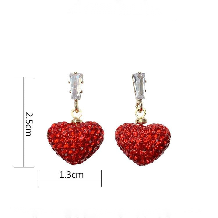 S925 Silver Needle New Year Red Peach Heart Earrings-Jewearrings