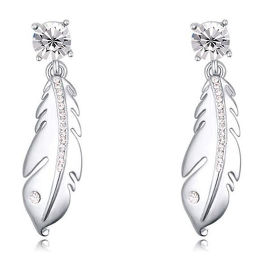 Silver Feather Dangle Earrings-Jewearrings