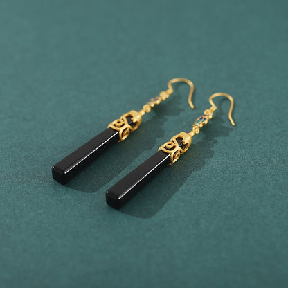 Women's Graceful And Fashionable Silver Black Agate Earrings-Jewearrings