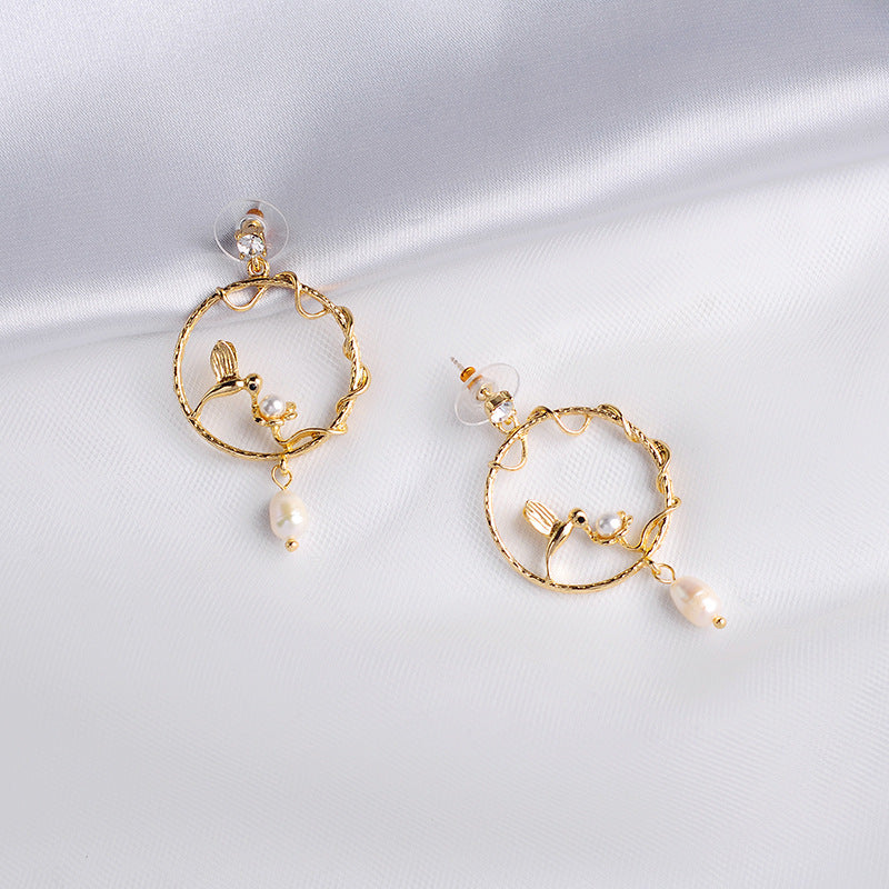 Pearl stud earrings wild circle branch earrings-Jewearrings