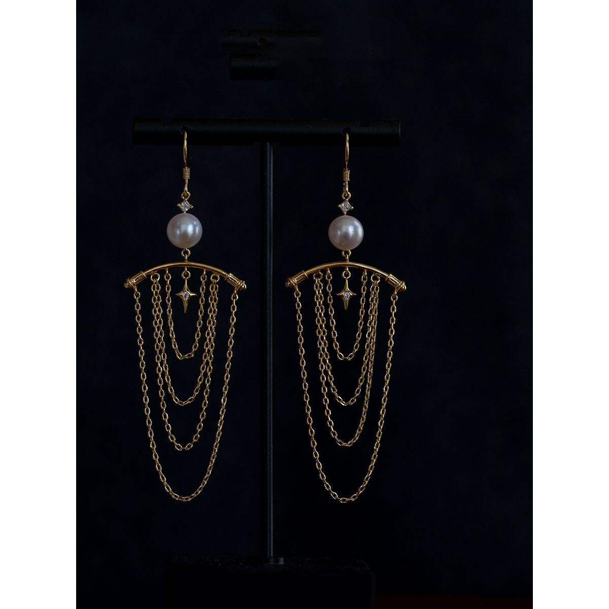 Original Design Vintage Chain Tassel Pearl Long Earrings-Jewearrings