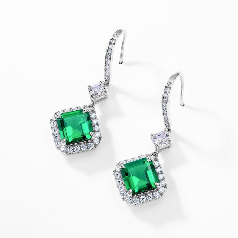 Women's S925 Silver Emerald Square Earrings-Jewearrings