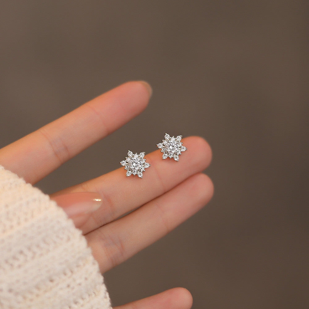 S925 Sterling Silver Snowflake Zircon Stud Earrings For Women-Jewearrings